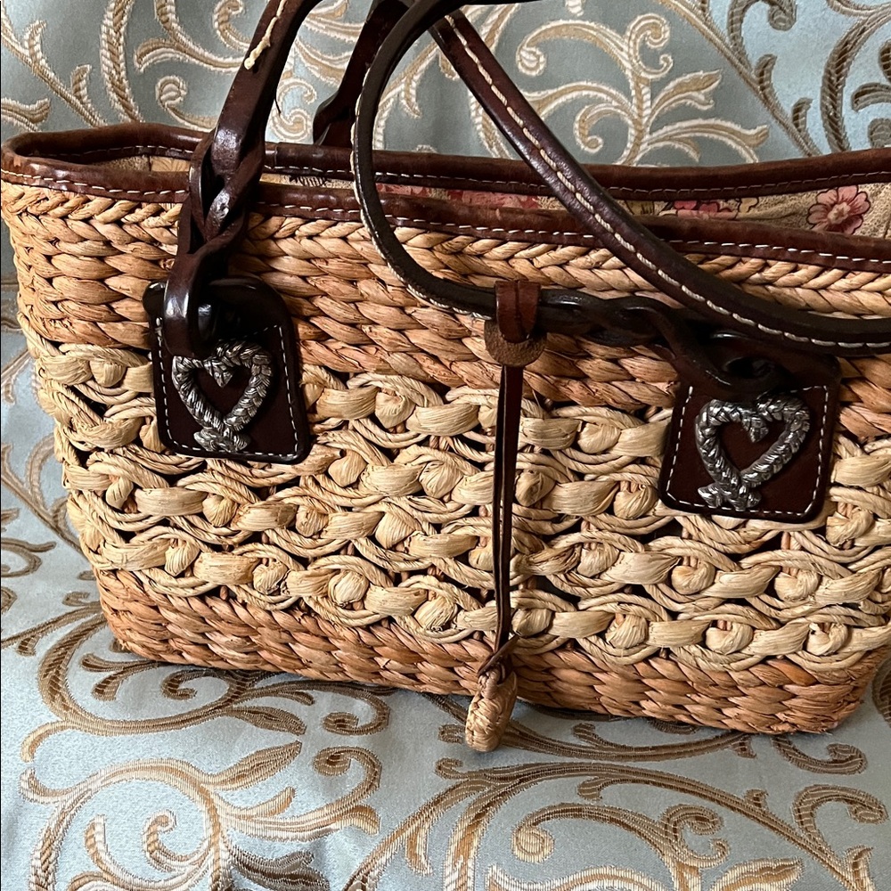Brighton Tan and Brown Woven Tote with Heart Details